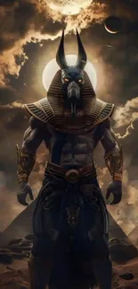 Dark Anubis Egyptian god in a mystical desert.
