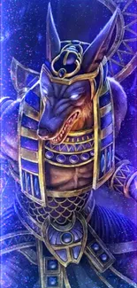 Mystical Anubis warrior in vibrant colors.