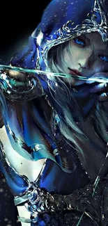 Mystical blue archer fantasy wallpaper with intricate details.