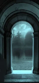 A mystical archway leading into a teal forest.