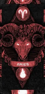 Mystical Aries zodiac wallpaper featuring red and black art design.