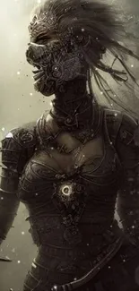 Artwork of a mystical armored warrior exuding elegance and mystery.