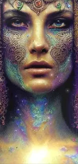 Mystical portrait wallpaper with vibrant colors and intricate designs for mobile screens.