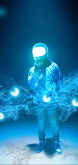 Futuristic astronaut with glowing effects.