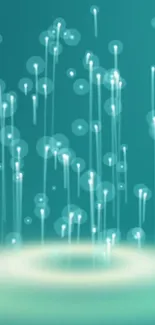 Teal mystical mobile wallpaper with glowing light spheres.