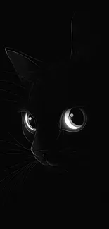 Mystical black cat silhouette with bright eyes.