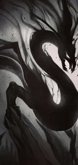 Mystical black dragon art with flowing shadows and dark-themed design.