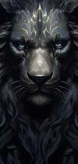 Mystical black lion with blue eyes mobile wallpaper.