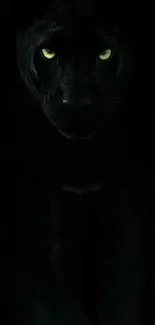 Black panther with glowing eyes in dark background wallpaper.