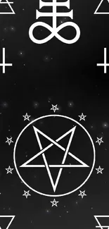 Black phone wallpaper with white mystical symbols and a central pentagram design.