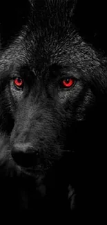 A mystical black wolf with red eyes, ideal mobile wallpaper.