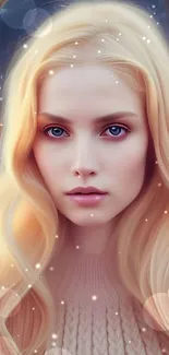 Mystical portrait of a blonde woman in a forest setting, ideal for mobile wallpaper.