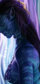 Mystical blue alien art with glowing hues.