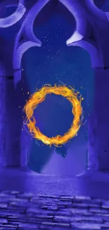 Enchanted blue scene with a flaming orange ring