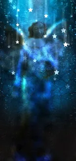 Mystical blue angel with stars wallpaper.