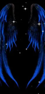 Vivid blue angel wings on a starry black background.