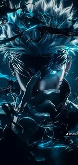 Mystical warrior with blue aura in anime style