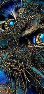 Mystical and intricate blue feline art wallpaper.