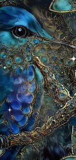 Mystical blue bird art wallpaper with intricate textures.