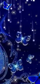 Blue butterflies on a starry night background, perfect for phones.