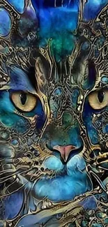 Intricate blue cat art wallpaper with detailed designs and vivid colors.