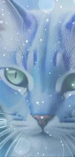 Mystical blue cat with glowing eyes in a fantasy art style.