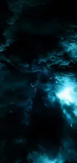 A mystical blue cloudscape with abstract formations.