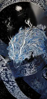 Mystical blue creature in cosmic art design for mobile wallpaper.