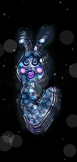 Mystical blue creature with glowing dots on a dark background.