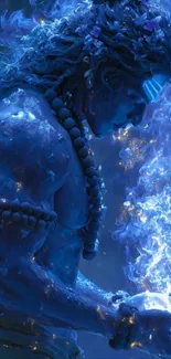 Mystical blue deity exuding divine energy.