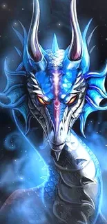 Mystical blue dragon artwork on a mobile wallpaper.