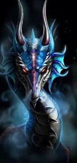 Mystical blue dragon artwork on a dark background.