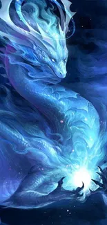 Mystical blue dragon swirling energy in fantasy design for mobile wallpaper.