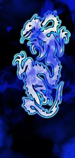 Blue dragon on dark background phone wallpaper.