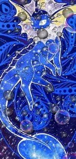 Colorful, mystical blue dragon with bubbles design wallpaper.