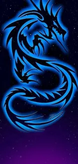 Blue dragon illustration on starry background.