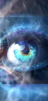 Mystical blue eye wallpaper with vibrant colors and fantasy elements.