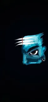 A mystical blue face artwork with vivid details on a dark background.