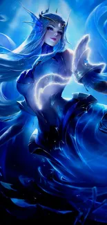 Fantasy art wallpaper with mystical blue theme.