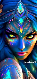 Fantasy art wallpaper with a mystical blue figure in vibrant colors.