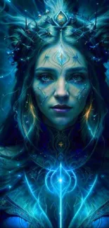 Mystical fairy queen in blue fantasy art.