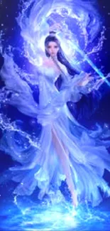 Mystical blue fantasy wallpaper with glowing energy.