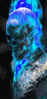 Blue flame skull design with vibrant hues.