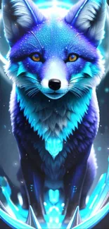 Mystical blue fox with vibrant design, fantasy art wallpaper.