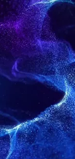 Swirling blue and purple galaxy vortex on mobile wallpaper.