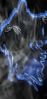 Mystical ghost figure with blue aura and smoke on a dark background wallpaper.