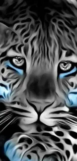 Mystical leopard with blue accents wallpaper art.