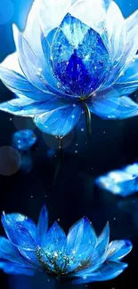 Mystical blue lotus art on a deep background for mobile wallpaper.