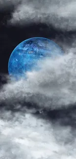 Mystical blue moon with clouds mobile wallpaper.