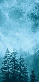 Mystical blue moon and forest mobile wallpaper.